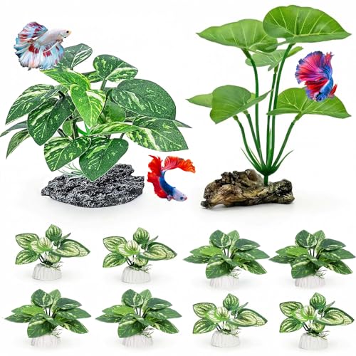 UreverFins 10 PCS Aquarium Decorations Silk Aquarium Plants Betta Fish Tank Decor Artificial Fish Tank Decorations Plants for Betta, Goldfish, Turtle & Reptile Tanks Ornament Accessories - Image 1