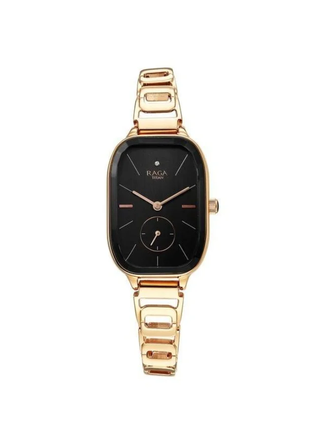 TITAN Raga Chic Quartz Analog Black Dial Rose Gold Metal Strap Watch for Women - 2687WM01
