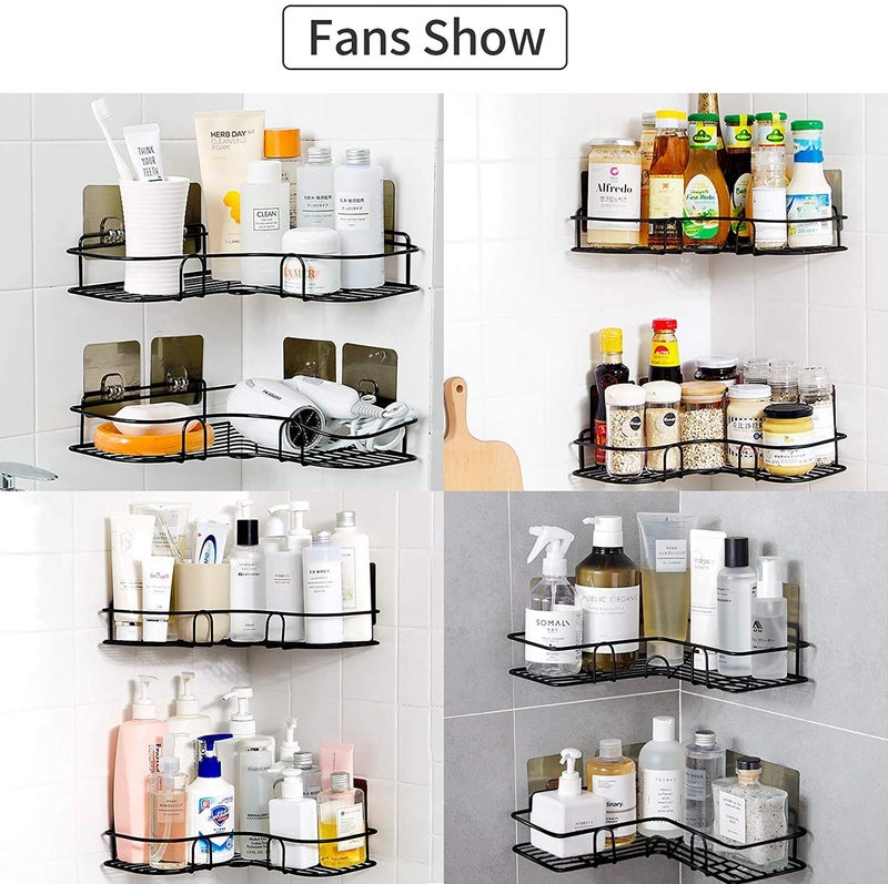Dizgoy Metal Bathroom Corner Shelf Storage Rack Shelves Storage Organizer with Self Adhesive Strong Magic Sticker Wall Mounted Wall Hanging Shower Caddy Soap Shampoo Holder (Black) - Image 3