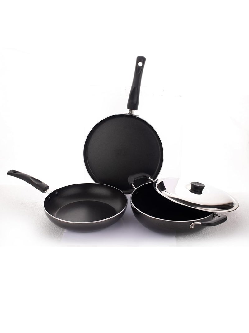Eagle EAGLE Celebration Set, Non Stick Induction Base, Dosa Tawa, Kadai & Fry Pan Combo Pack Induction Bottom Non-Stick Coated Cookware Set (Aluminium, Grey) - Image 2