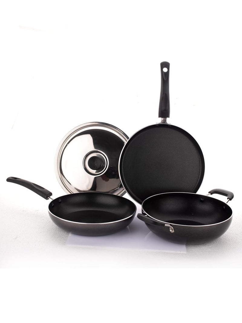 Eagle EAGLE Celebration Set, Non Stick Induction Base, Dosa Tawa, Kadai & Fry Pan Combo Pack Induction Bottom Non-Stick Coated Cookware Set (Aluminium, Grey) - Image 3