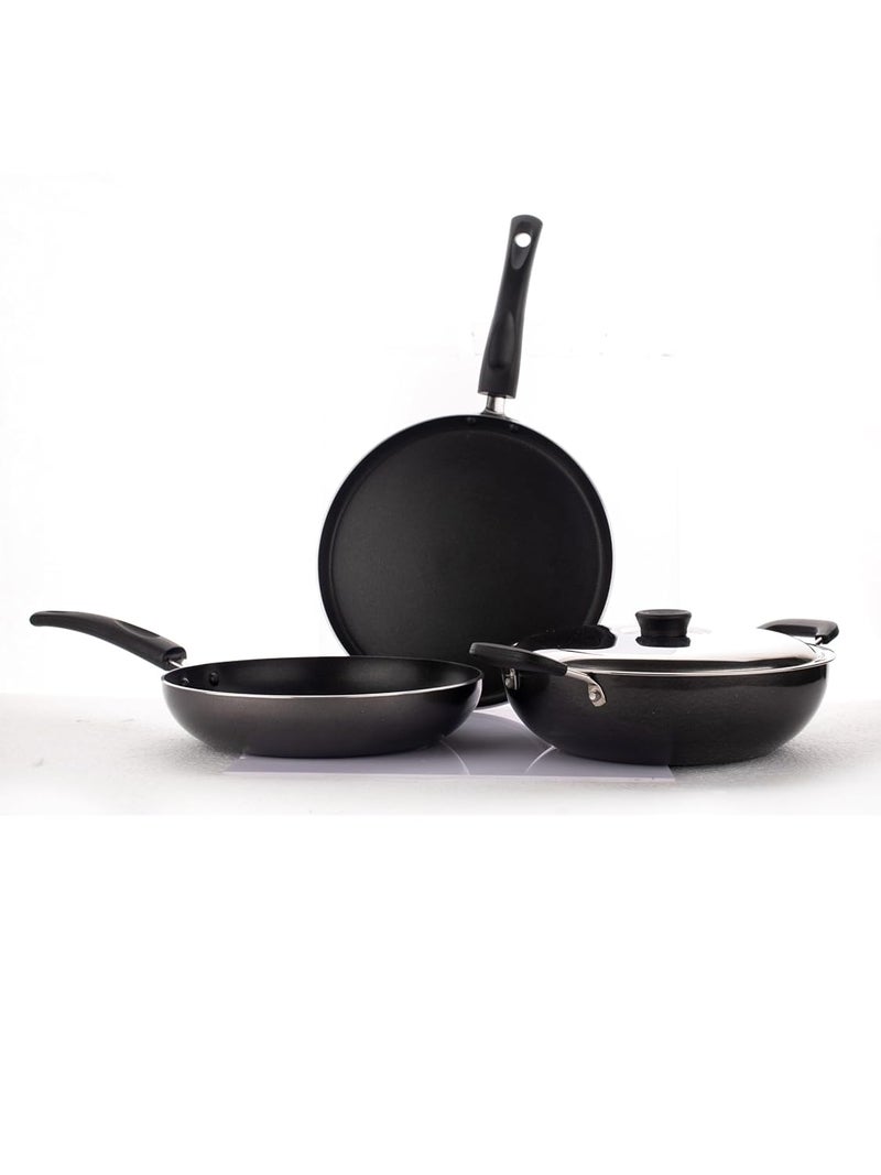 Eagle EAGLE Celebration Set, Non Stick Induction Base, Dosa Tawa, Kadai & Fry Pan Combo Pack Induction Bottom Non-Stick Coated Cookware Set (Aluminium, Grey) - Image 1