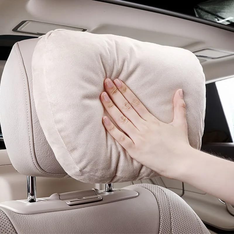 MIZZEO Pack of 2 Ergonomic Car Headrest Pillows - Adjustable Support for Comfortable Travel - Perfect for Long Drives! (Beige) - Image 5
