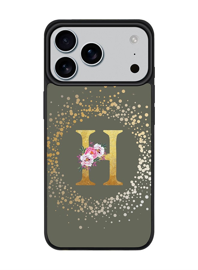 Stylizedd iPhone 17 Pro Max Case, [Compatible with MagSafe] Slim Magnetic cover Phone Case iPhone 17 Pro Max -Custom Monogram Floral - H  (Olive Green ) - Image 1
