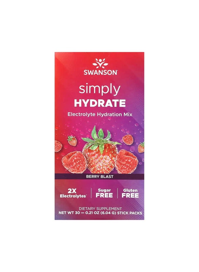 Simply Hydrate, Electrolyte Hydration Mix, Berry Blast, 30 Stick Packs, 0.21 oz (6.04 g) Each
