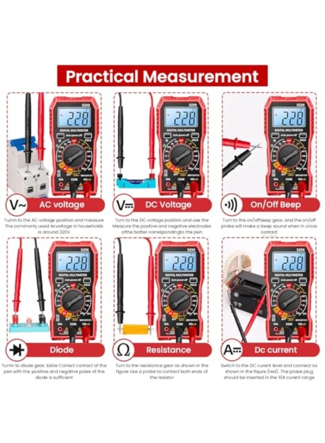 زوربس مقياس زووبس® الرقمي لقياس الجهد المتردد والمستمر مع كشف غير تلامسي، شاشة LCD مضاءة من الخلف، قياسات دقيقة للمقاومة، والثنائيات، والتيار والمزيد، مثالي للاستخدام المنزلي والسيارات والصناعات. - Image 3