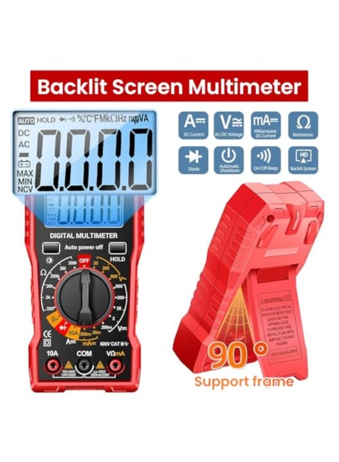 زوربس مقياس زووبس® الرقمي لقياس الجهد المتردد والمستمر مع كشف غير تلامسي، شاشة LCD مضاءة من الخلف، قياسات دقيقة للمقاومة، والثنائيات، والتيار والمزيد، مثالي للاستخدام المنزلي والسيارات والصناعات. - Image 2