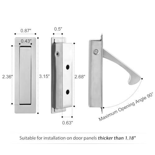 Malimali Pocket Door Pull Handle, Edge Pull, Stainless Steel Pocket Door Hardware Recessed Sliding Door Pulls Finger Flush Pull (Brushed Steel, 2 Pack) - Image 2