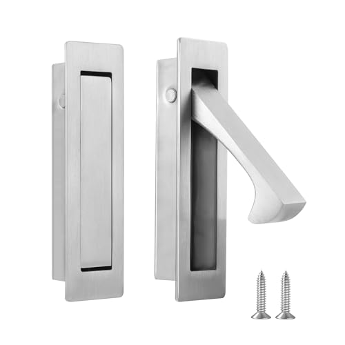 Malimali Pocket Door Pull Handle, Edge Pull, Stainless Steel Pocket Door Hardware Recessed Sliding Door Pulls Finger Flush Pull (Brushed Steel, 2 Pack) - Image 1