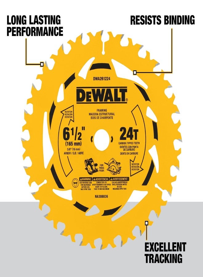 DEWALT 6-1/2 in. 24T Circular Saw Blade, Smooth Cutting, Superior Tracking and Durability (DWA261224) - Image 2