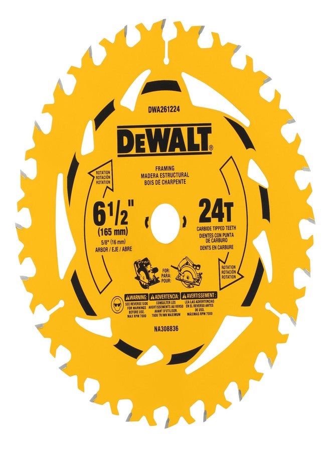 DEWALT 6-1/2 in. 24T Circular Saw Blade, Smooth Cutting, Superior Tracking and Durability (DWA261224) - Image 1