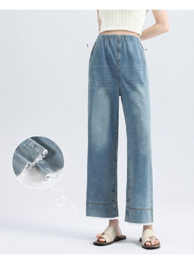 Bornbay Maternity Jeans 2025 Summer New Arrival Versatile Youthful Lace Trim Patchwork Straight Leg Cropped Pants - Image 1