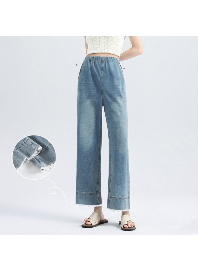 Bornbay Maternity Jeans 2025 Summer New Arrival Versatile Youthful Lace Trim Patchwork Straight Leg Cropped Pants - Image 2