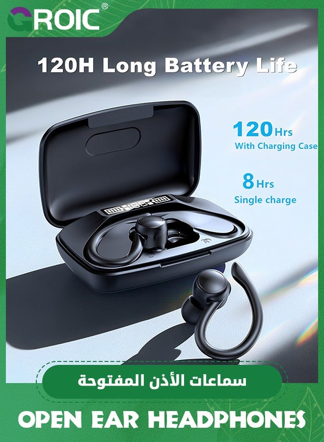 GROIC Black Bluetooth Headphones Wireless Earbuds Sports Ear Buds with Earhooks LED Display Charging Case Waterproof Running Over Ear Earphones for IOS Android Phone Laptop  - Image 3