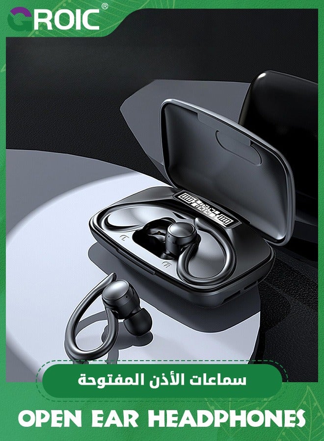 GROIC Black Bluetooth Headphones Wireless Earbuds Sports Ear Buds with Earhooks LED Display Charging Case Waterproof Running Over Ear Earphones for IOS Android Phone Laptop  - Image 5