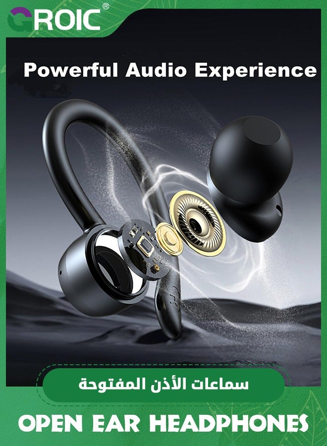 GROIC Black Bluetooth Headphones Wireless Earbuds Sports Ear Buds with Earhooks LED Display Charging Case Waterproof Running Over Ear Earphones for IOS Android Phone Laptop  - Image 4