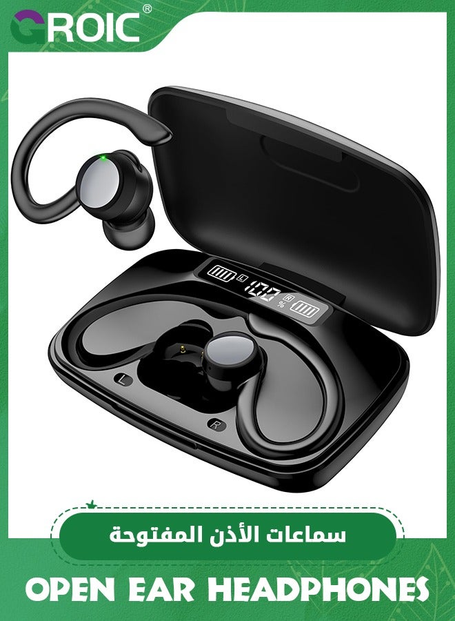 GROIC Black Bluetooth Headphones Wireless Earbuds Sports Ear Buds with Earhooks LED Display Charging Case Waterproof Running Over Ear Earphones for IOS Android Phone Laptop  - Image 1