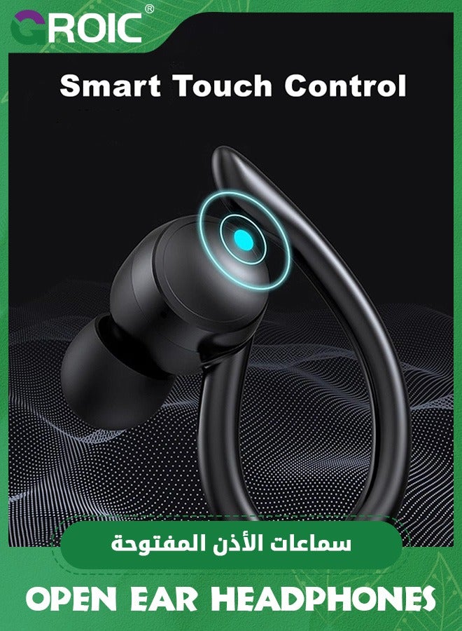 GROIC Black Bluetooth Headphones Wireless Earbuds Sports Ear Buds with Earhooks LED Display Charging Case Waterproof Running Over Ear Earphones for IOS Android Phone Laptop  - Image 2
