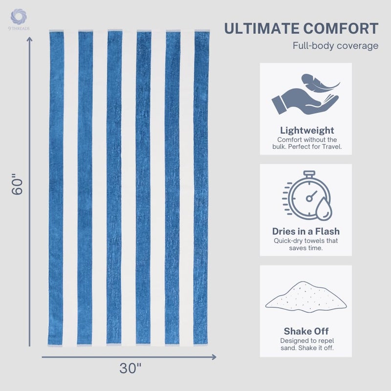 9Threads Cotton Turkish Beach Towel with Towels Oversized 30"x60" Pool Absorbent Extra Large Quick Dry Sand Travel Towel (Cabana Mix, 4 Pack) - Image 4