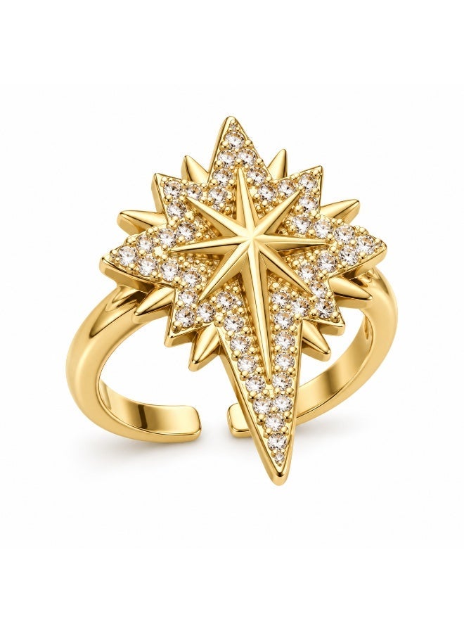 3Diamonds Gold Plated Starburst Zircon Statement Open Ring for Women - Image 3