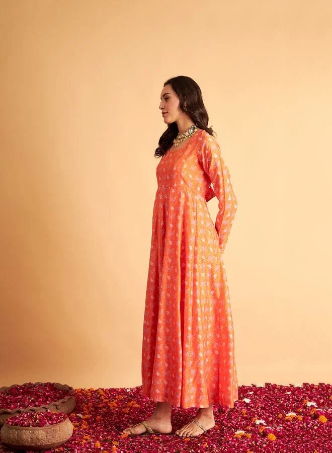 ساسافراس Floral Print Round Neck Anarkali Maxi Dress by Styli