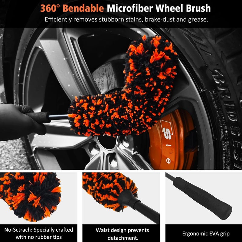YeewayVeh 4PCS Wheel Brush Kit - Microfiber Bendable Rim Brush, Tire Brush, and Double-Ended Detailing Brush Set - Image 3