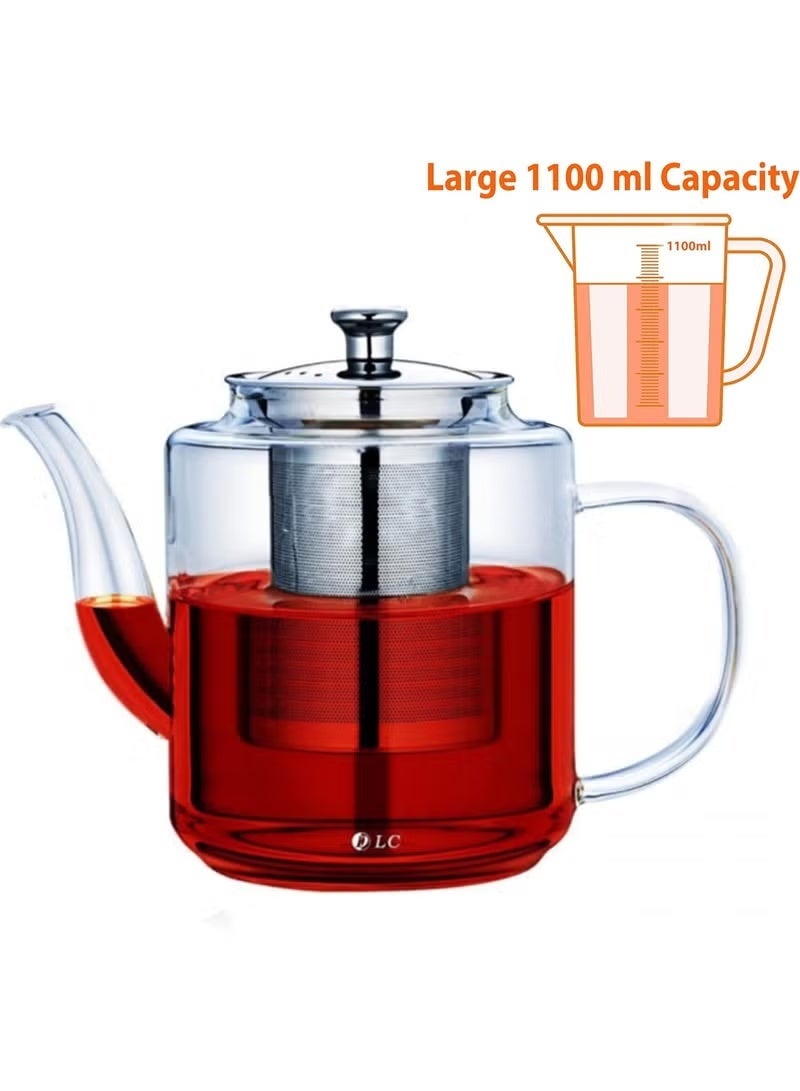 Heat-Resistant Glass Teapot with Removable Stainless Steel Infuser | Glass Tea Kettle | 1100 ml Capacity - Image 3