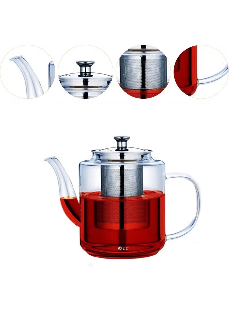 Heat-Resistant Glass Teapot with Removable Stainless Steel Infuser | Glass Tea Kettle | 1100 ml Capacity - Image 2