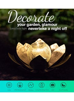 SYOSI Outdoor Garden Solar Lights, Crackle Globe Glass Lotus Solar Light Waterproof LED Metal Flower Lights Solar Powered Lotus Garden Lights  for Patio,Lawn,Walkway,Tabletop,Ground Outdoor Decor  - Image 2