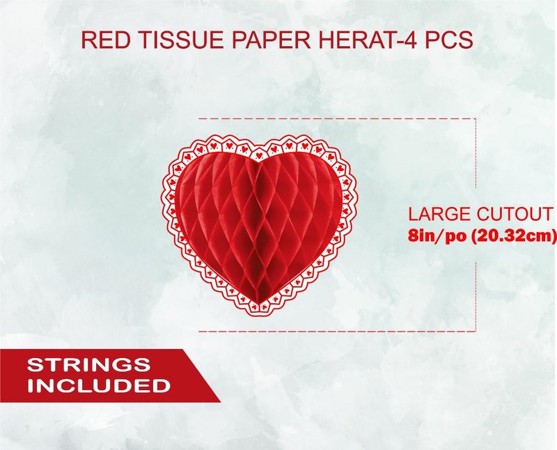 INCHEON PARTY INCHEON PARTY Red Tissue Paper Heart Party Pom Poms Tissue Paper Decorations Honeycomb Balls for Wall Dcor Vibrant Elegant Hanging Decorations for All Types of Celebrations and Special Events  - Image 5