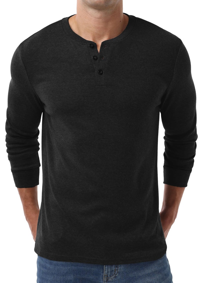 Sailwind Men's Henley Shirts Long Sleeve Casual Classic T-Shirts Button Henley Pullover Tee Black - Image 2