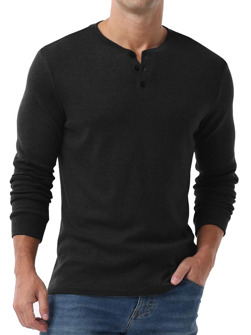 Sailwind Men's Henley Shirts Long Sleeve Casual Classic T-Shirts Button Henley Pullover Tee Black - Image 1