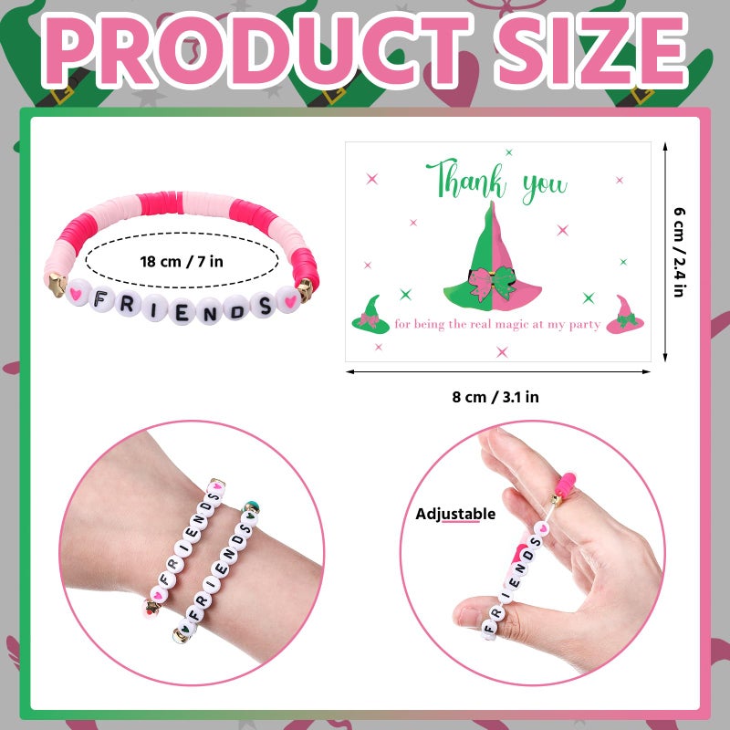 Kenning 24 Sets Witch Merch Friendship Bracelets Witch Hat Princess Crown Pink and Green Friendship Bracelets with Cards BFF Couples Set Movie Matching Gifts for Best Friends Fans Birthday Party Decor - Image 2