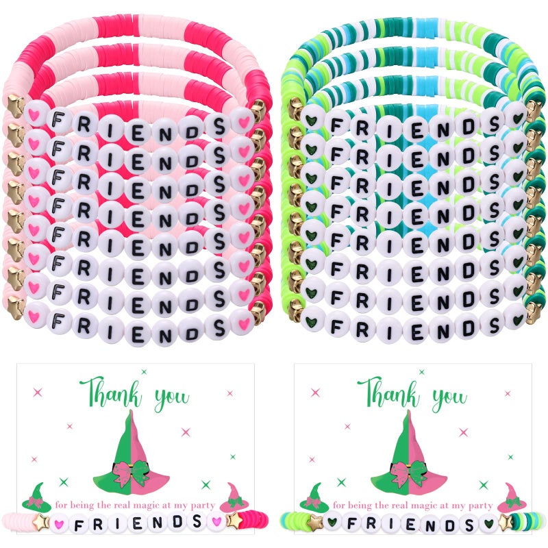 Kenning 24 Sets Witch Merch Friendship Bracelets Witch Hat Princess Crown Pink and Green Friendship Bracelets with Cards BFF Couples Set Movie Matching Gifts for Best Friends Fans Birthday Party Decor - Image 1