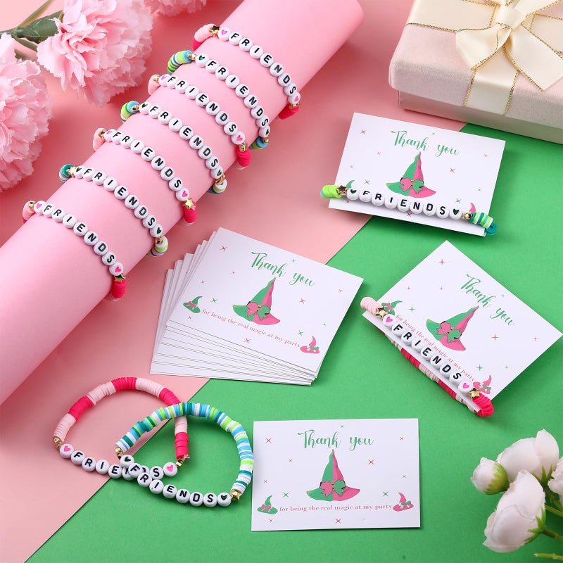 Kenning 24 Sets Witch Merch Friendship Bracelets Witch Hat Princess Crown Pink and Green Friendship Bracelets with Cards BFF Couples Set Movie Matching Gifts for Best Friends Fans Birthday Party Decor - Image 3