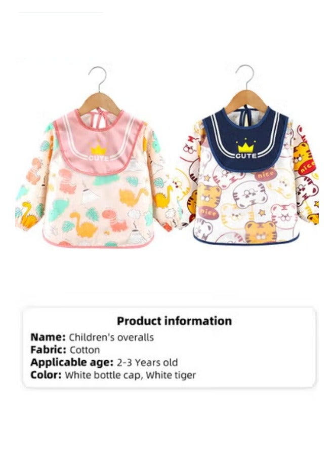 DOOKOO 2PCS Baby Bibs, Unisex Babies Feeding Bib, Waterproof Long Sleeve Bib Apron Set with Sleeves, with Cute Cartoon Pattern, for Infants Children Feeding Or Playing Painting - Image 1