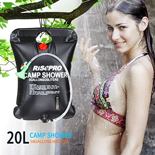 RISEPRO Solar Shower Bag, 5 gallons/20L Solar Heating Camping Shower Bag Temperature Indicator Hot Water 45°C Hiking Climbing C1004 - Image 5