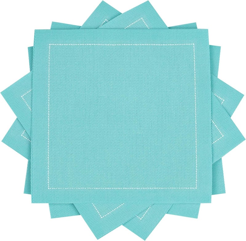 Five Star Cocktail Napkins, 50 Luxury Cotton Disposable Cocktail Party Napkins, 4.5" x 4.5" for Home Bars, Game Nights, Beverages, Birthdays, Weddings & Holidays, Sea Glass