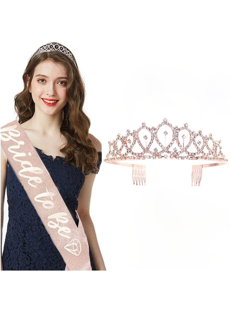 3 Pack Bride to Be Sash Set with Headband Tiara and Shoulder Length Veil Bachelorette Party Supplies Bridal Shower Decoration Accessories