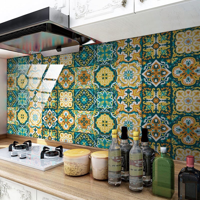 10Pcs Retro Flower Tile Stickers DIY Background Wallpapers (TS259) - Image 4