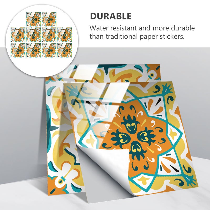 10Pcs Retro Flower Tile Stickers DIY Background Wallpapers (TS259) - Image 5
