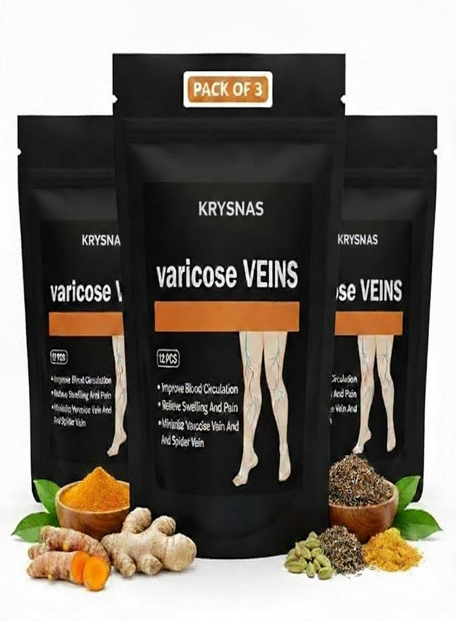 KRYSNAS Varicose Veins Relief Patches – Pack of 3 (36 Pcs) | Helps Reduce Swelling & Leg Pain | Supports Blood Circulation & Vein Health | Natural, Herbal & Skin-Friendly Patches - Image 1