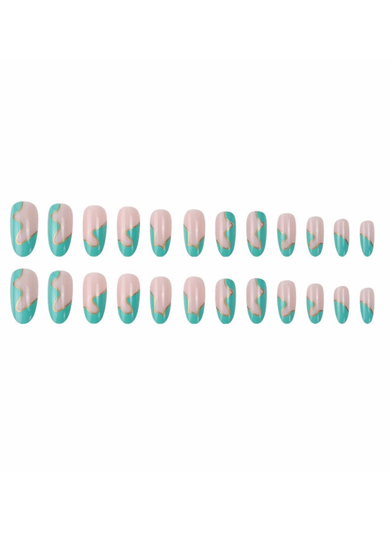 Glitter Green Fake Nails Ladies Long Nails Rhinestones Full Coverage Ladies And Girls Nail Pieces (24 Pieces 1 Box)