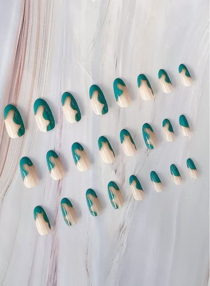 Glitter Green Fake Nails Ladies Long Nails Rhinestones Full Coverage Ladies And Girls Nail Pieces (24 Pieces 1 Box)