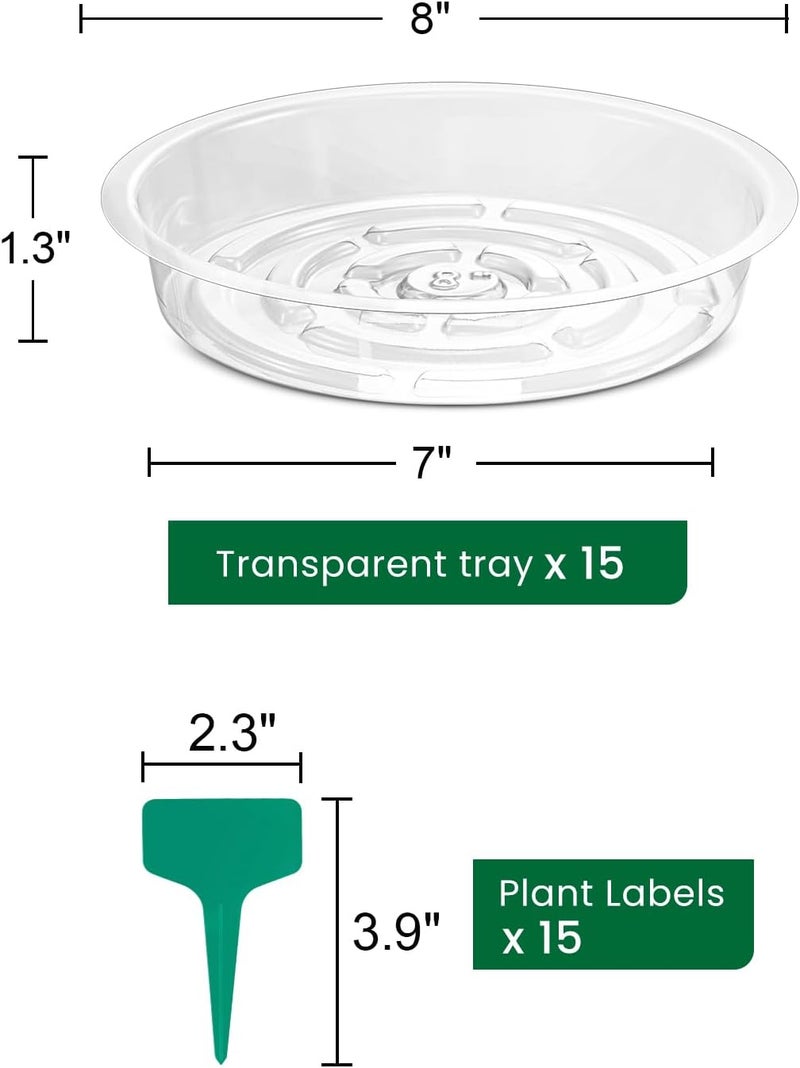 GROWNEER 15 Packs 8 Inches Clear Plant Saucers Flower Pot Trays, with 15 Pcs Plant Labels, Plastic Plant Saucer Drip Trays for Indoor Outdoor Plants Garden - Image 3