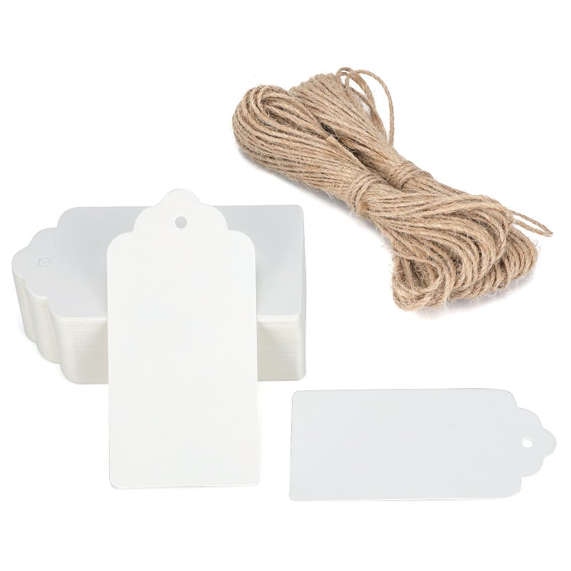 G2PLUS White Gift Tags with String 2 x 4 Paper Gift Tag 100PCS Rectangle Blank Tags with Holes for Arts and Crafts WeddingHolidayChristmas Gift Wrapping Party Decor