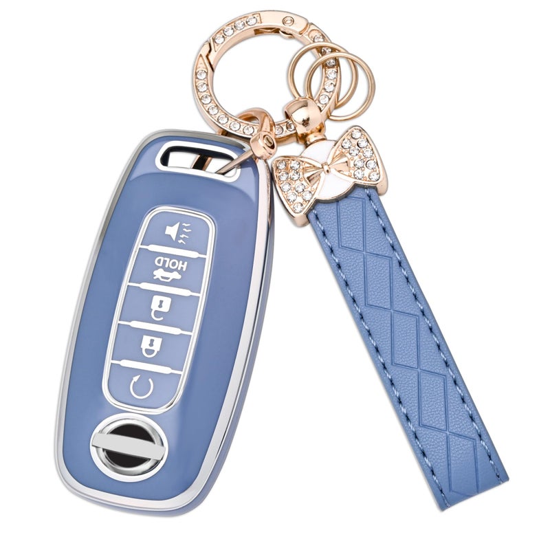 JAMCARI Key Fob Cover for Nissan - 5 Buttons Soft TPU Key Fob Case for 2023 2024 Pathfinder Rogue Versa kicks 2025 Sentra Patrol Armada Full Protection Smart Remote Key Shells (Blue) - Image 1