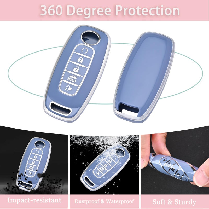 JAMCARI Key Fob Cover for Nissan - 5 Buttons Soft TPU Key Fob Case for 2023 2024 Pathfinder Rogue Versa kicks 2025 Sentra Patrol Armada Full Protection Smart Remote Key Shells (Blue) - Image 3