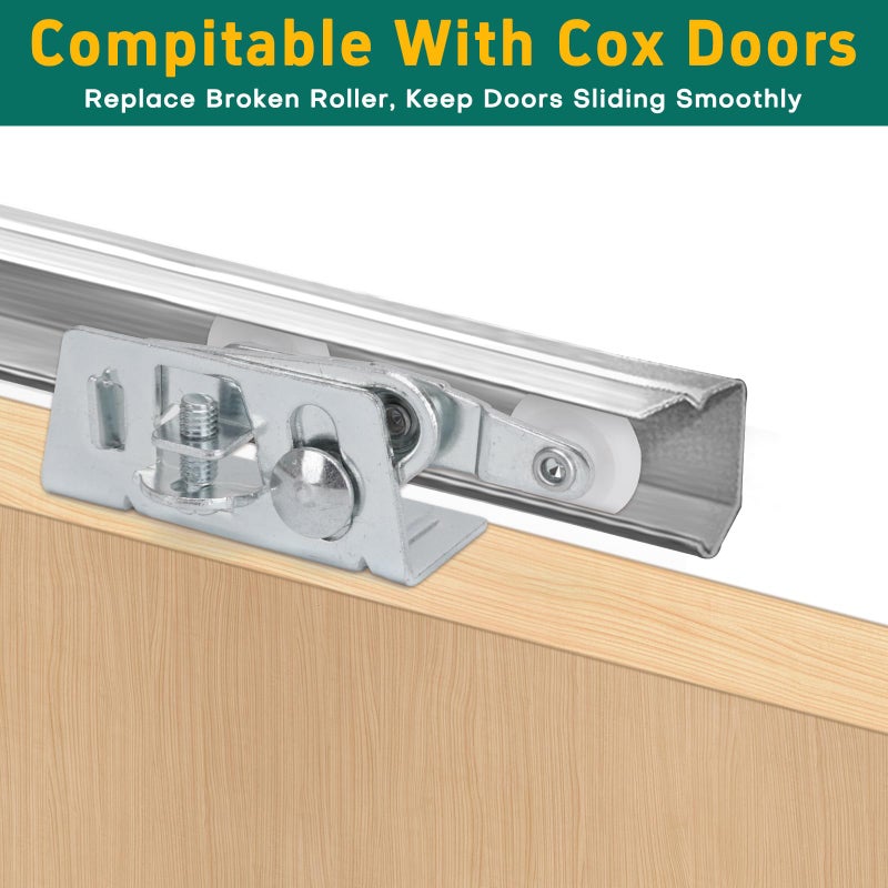Lashow Twin Pocket Door Roller,Top Mount Pocket Door Rollers, 7/8 Inch Wheels, Alloy Steel, Fits Cox Doors - Image 4