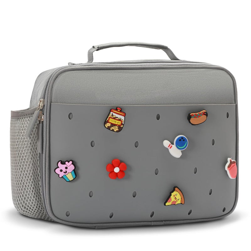 Uxeqtop Kid Insulated Lunch Bag Cute Lunch Box Reusable Lunch Tote for School Picnic Birthday Gifts for Boy(Grey) - Image 1